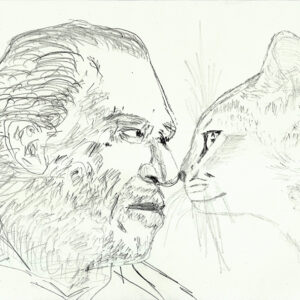 Bukowski - a cat walks by and shakes Shakespear off his back