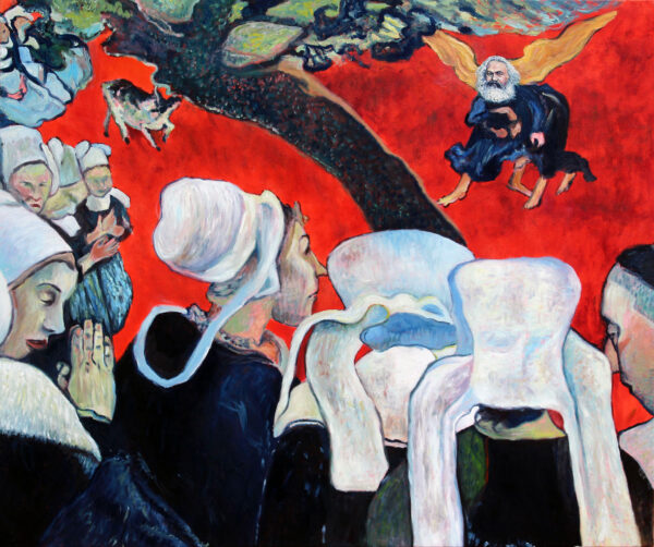 Vision after preaching: Marx does not let Jacob to heaven because he says it does not exist in Gauguin's studio
